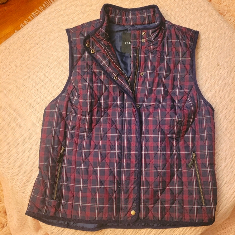 Talbots Quilted Navy Plaid Vest-Large